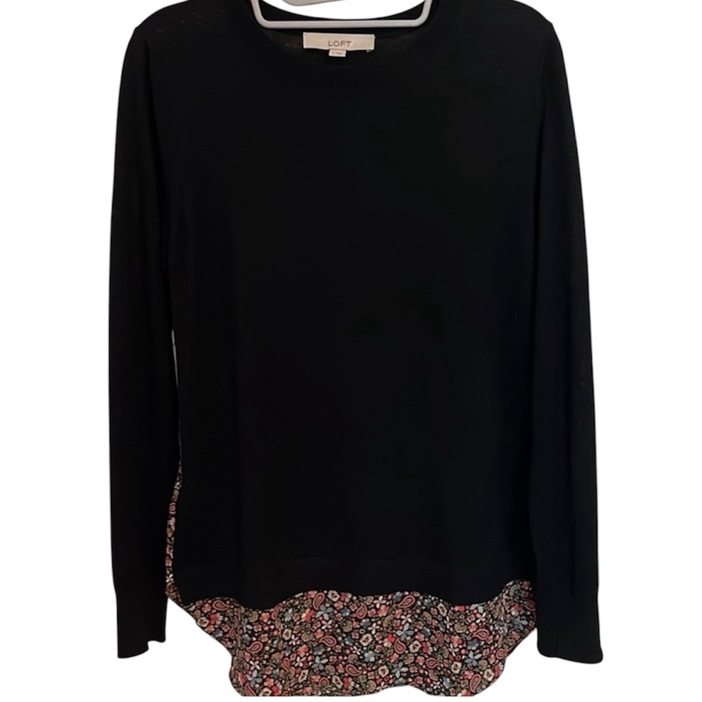 NWOT Loft Mixed Media Black Paisley print top sweater Small